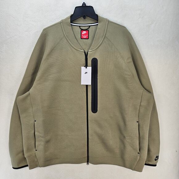 NIKE MEN'S 3XL SPORTSWEAR TECH FLEECE BOMBER JACKET OLIVE GREEN FB8008-276 - Picture 1 of 7